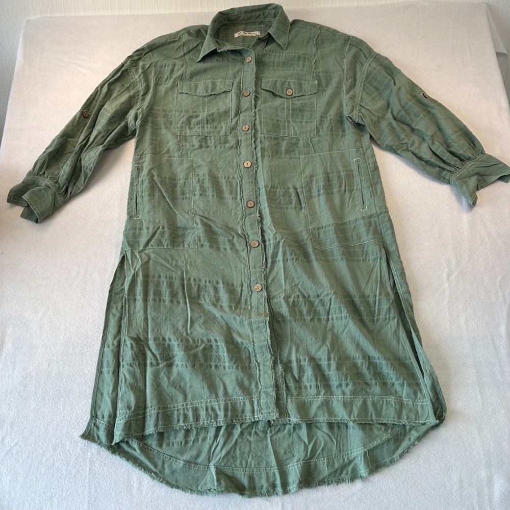 We The Free Free People Sage Green Button Front Utility Shirt Dress XS OB1117549